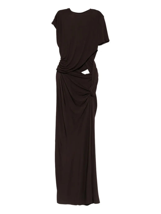Christopher Esber Twisted Cut Out Maxi Dress — Dark Brown/ Brown — Size M — Front View