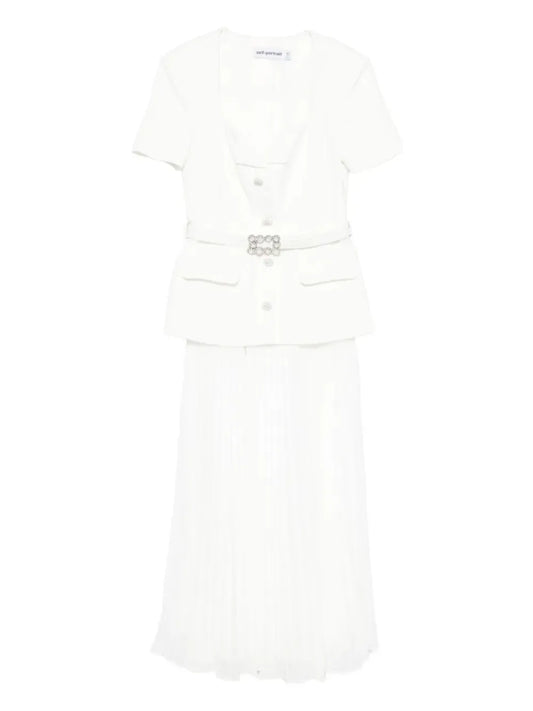Self Portrait V Neck Midi Dress — White — Size XS — Front View
