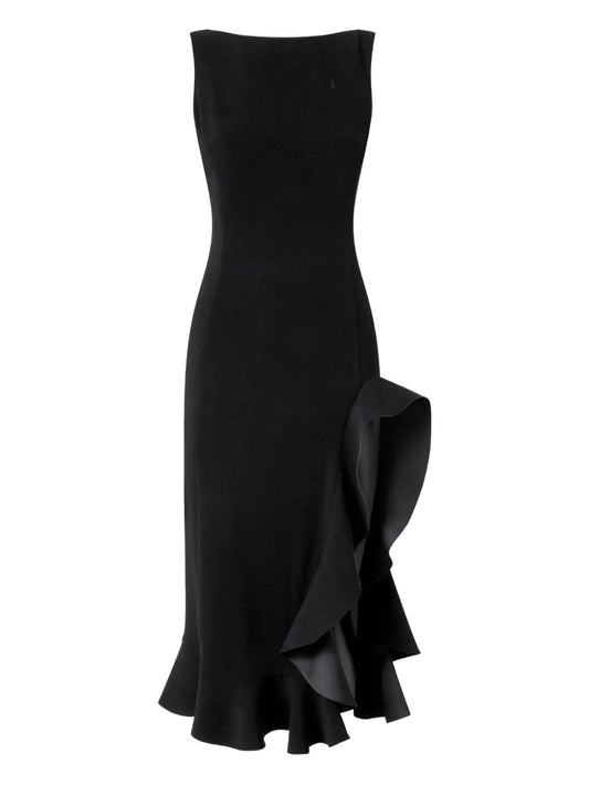 Pinko Off Shoulder Midi Dress — Black/ Pink — Size XS — Front View