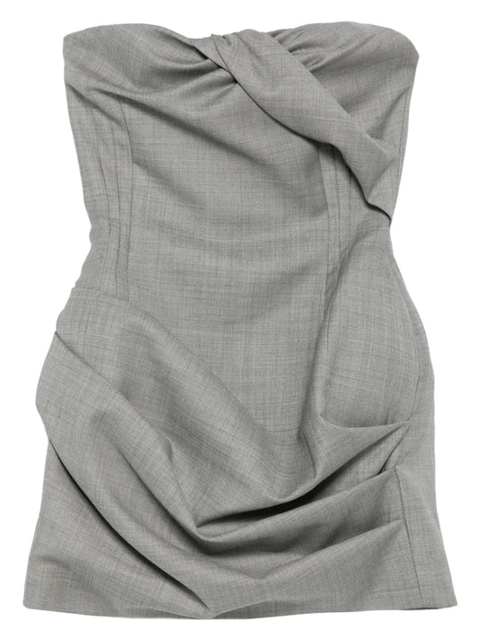 Magda Butrym Twisted Draped Dress — Grey — Size XS — Front View