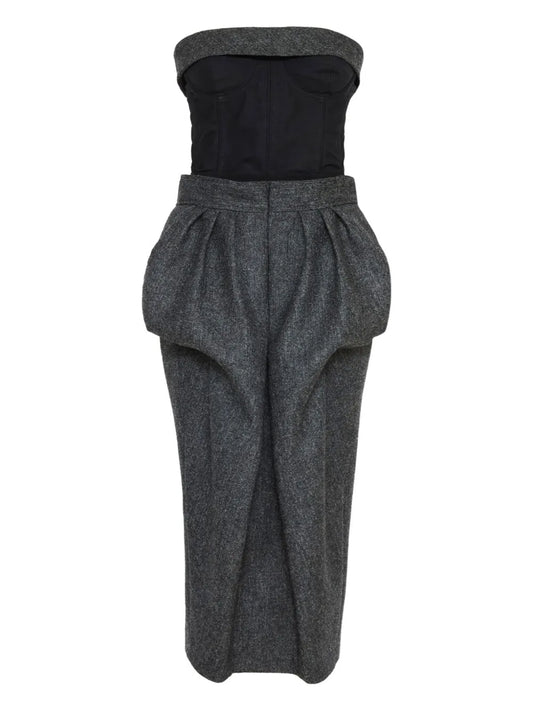Maison Margiela Strapless Bubble Waist Midi Dress — Grey — Size XS — Front View