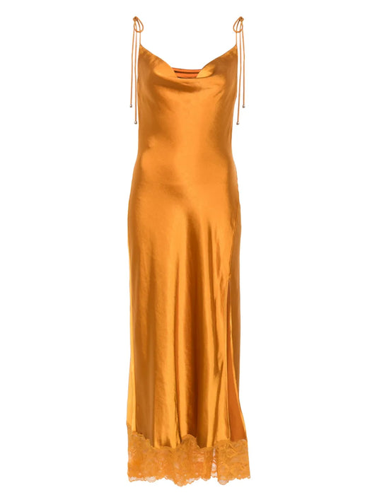 Self Portrait Satin Dress — Orange — Size S — Front View
