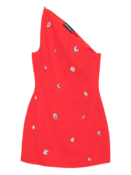 David Koma One Shoulder Crystal Embellished Mini Dress — Red — Size XS — Front View