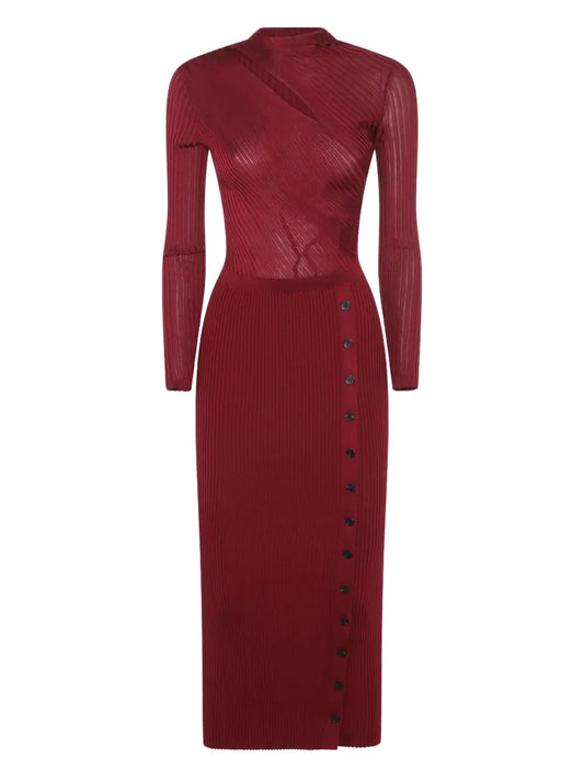 Self Portrait Ribbed Dress — Red — Size XS — Front View