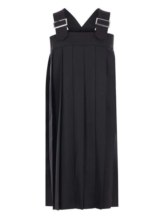 Comme Des Garcons Pleated Buckled Dress — Black — Size XS — Front View
