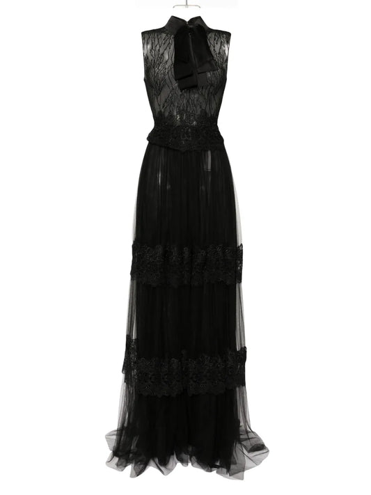 Saiid Kobeisy Lace Sleeveless Dress — Black — Size XS — Front View