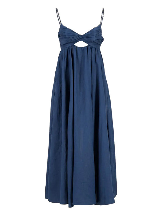 Zimmermann Organic Linen Maxi Dress — Blue/ Navy/ Red — Size XS — Front View