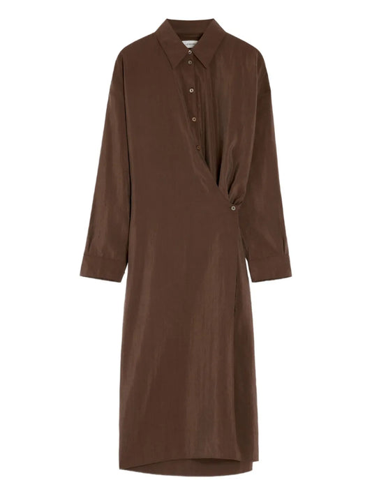 Lemaire Twisted Shirt Midi Day Dress — Brown — Size XS — Front View