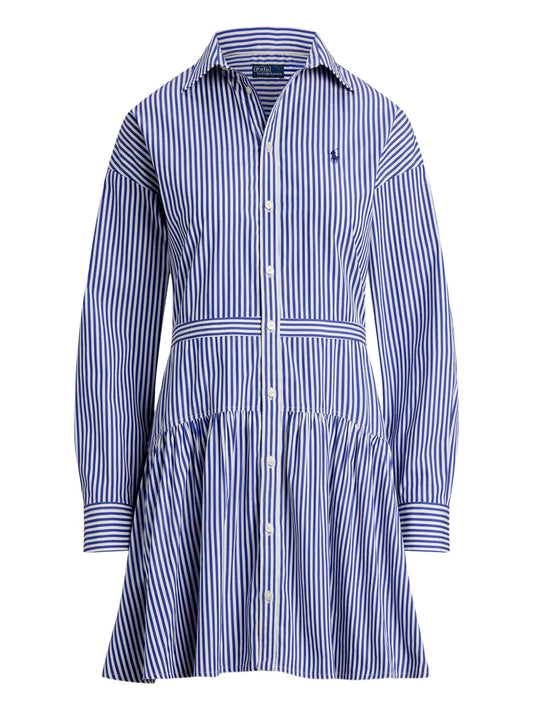 Polo Ralph Lauren Striped Button Up Shirt Dress — White/ Blue/ Red — Size XS — Front View