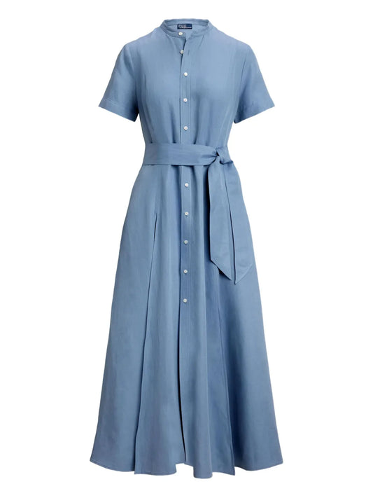 Polo Ralph Lauren Button Down Belted Dress — Blue/ Red — Size XS — Front View