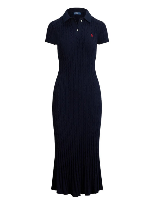 Polo Ralph Lauren Cable Knit Polo Dress — Blue/ Navy/ Red — Size XS — Front View