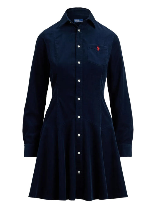 Polo Ralph Lauren Corduroy Shirt Mini Dress — Blue/ Navy/ Red — Size S — Front View