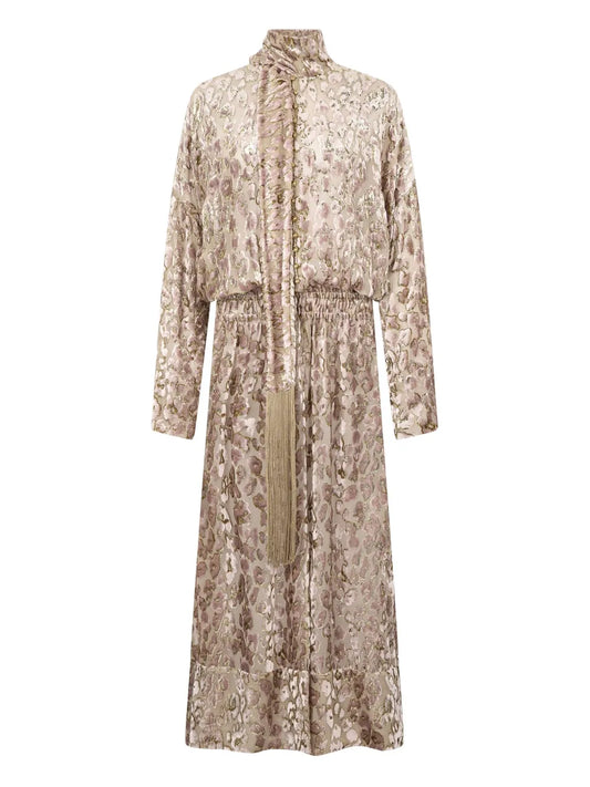 Roberto Cavalli Animal Print Tassel Maxi Day Dress — Same as shown — Size XXS — Front View