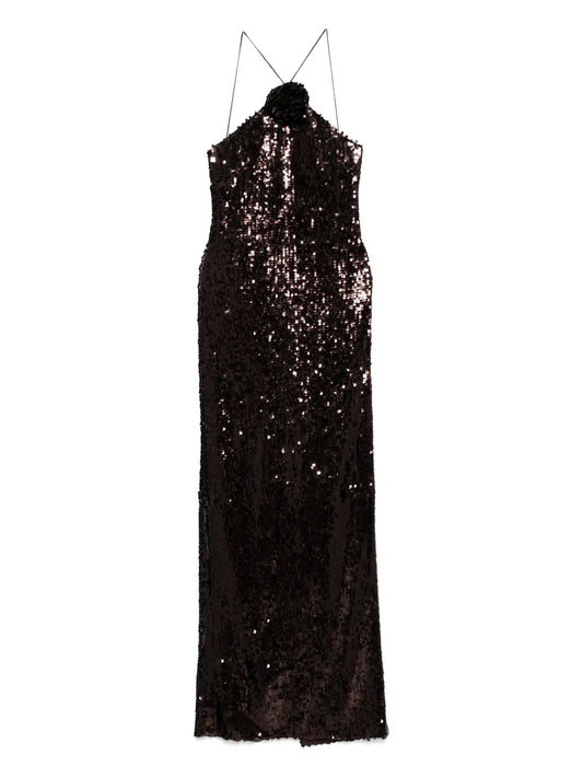 Magda Butrym Halterneck Sequinned Dress — Brown — Size XS — Front View