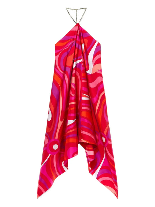 Pucci Marmo Print Halterneck Dress — Pink — Size M — Front View