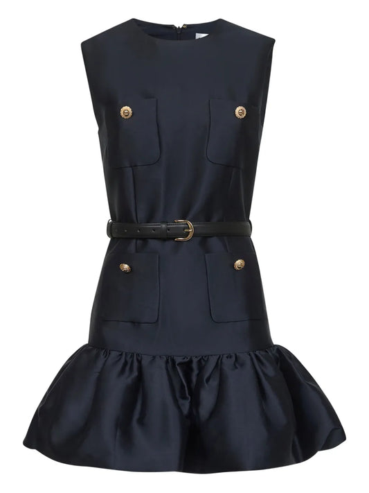 Self Portrait Taffeta Sleeveless Dress — Blue — Size XS — Front View
