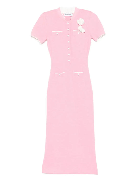 Self Portrait Floral Applique Midi Dress — Pink — Size S — Front View
