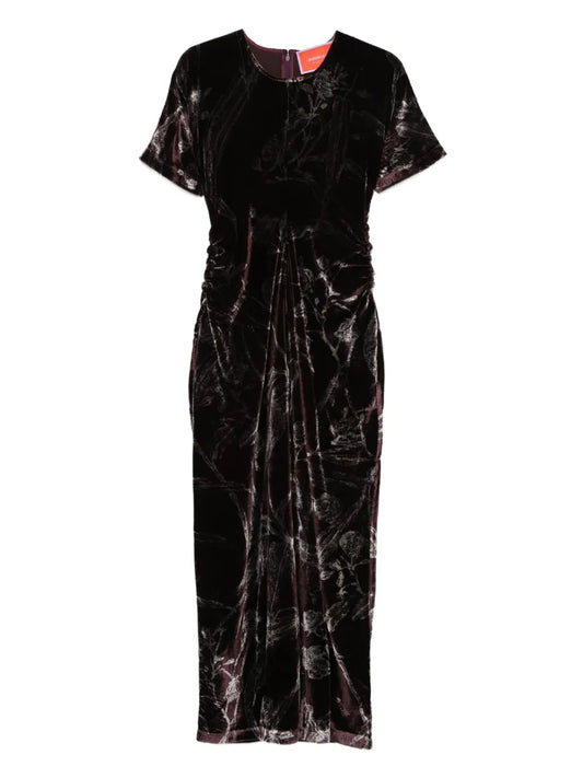 La Doublej Velvet Floral Print Dress — Red — Size XS — Front View