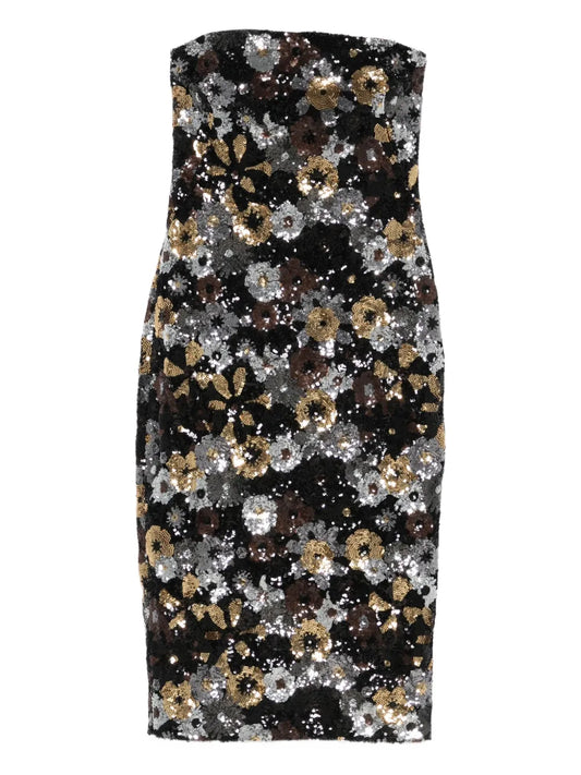 Max Mara Sequin Embellished Floral Print Midi Dress — Black — Size XXS — Front View