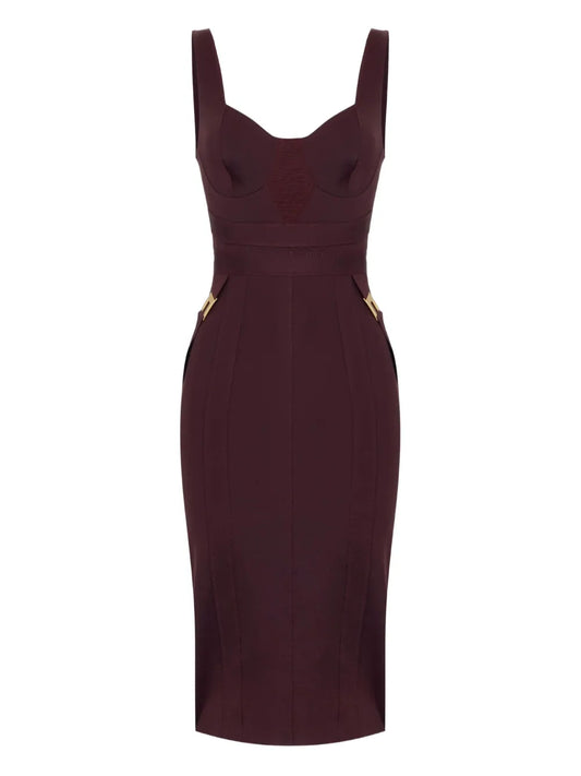 Elisabetta Franchi Bustier Panelled Midi Dress — Red — Size S — Front View