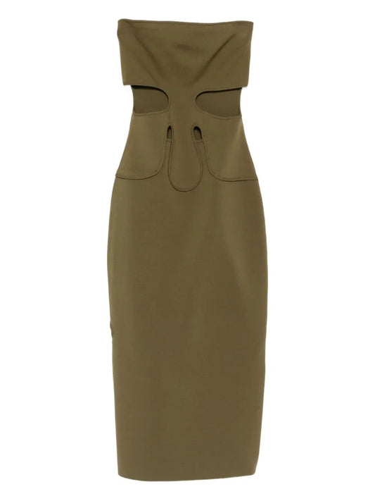 Cult Gaia Sleeveless Midi Dress — Green/ Olive — Size M — Front View
