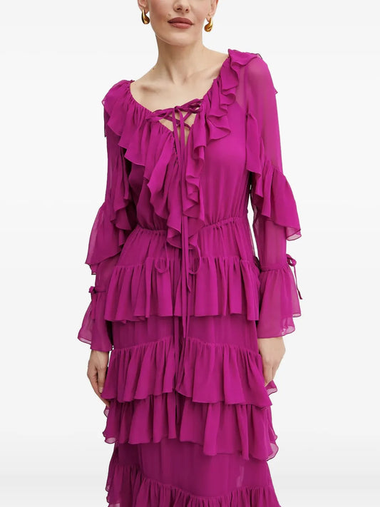 Luisa Spagnoli Ruffled Tiered Maxi Dress — Red — Size XL — Front View