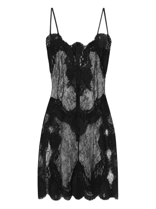 Dolce Gabbana Lace Trimmed Slip Dress — Black — Size S — Front View