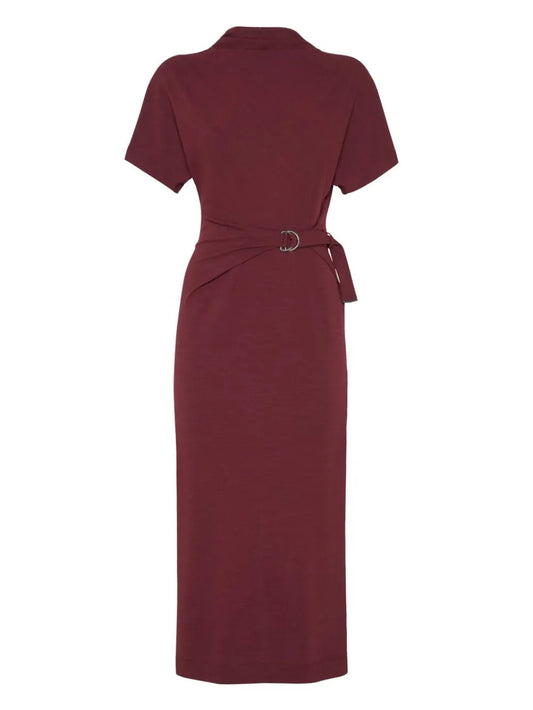 Brunello Cucinelli Belted Midi Dress — Red — Size XS — Front View