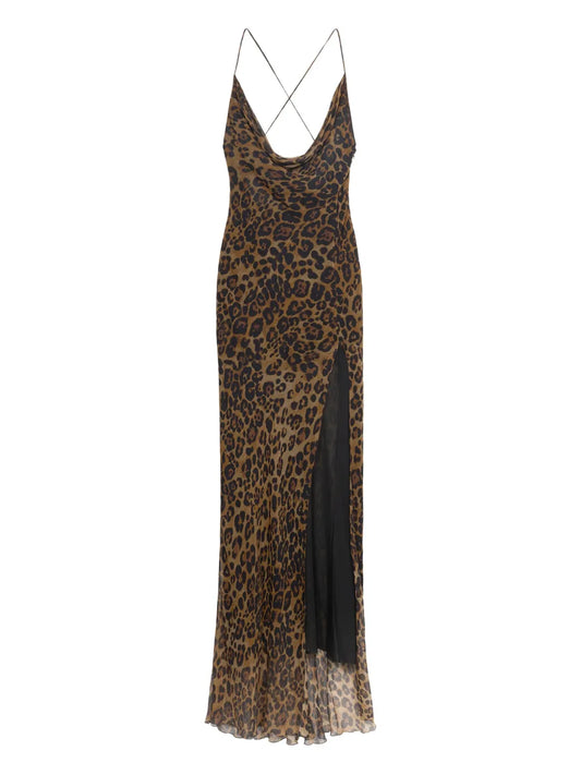 Blumarine Leopard Print Silk Gown — Brown — Size XS — Front View