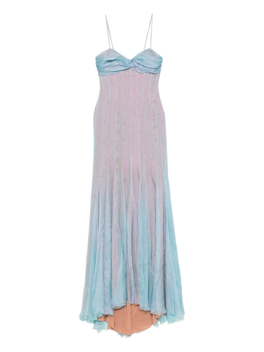 Maria Lucia Hohan Giustina Pleated Silk Dress — Blue/ Red — Size XS — Front View