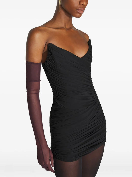 Mugler Draped Mini Dress — Black — Size XS — Front View