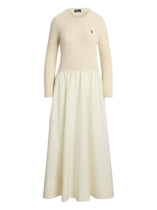 Polo Ralph Lauren Cable Knit Flared Dress — Red/ Cream — Size XS — Front View