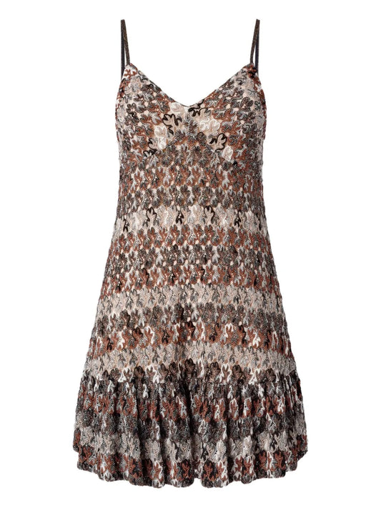 Missoni Camouflage Pattern Mini Dress — Brown — Size XS — Front View
