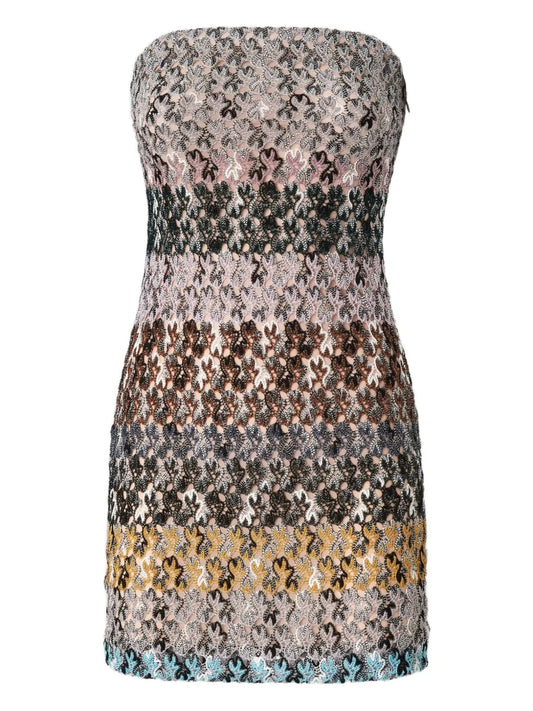 Missoni Strapless Embellished Mini Cocktail Dress — Brown — Size XS — Front View