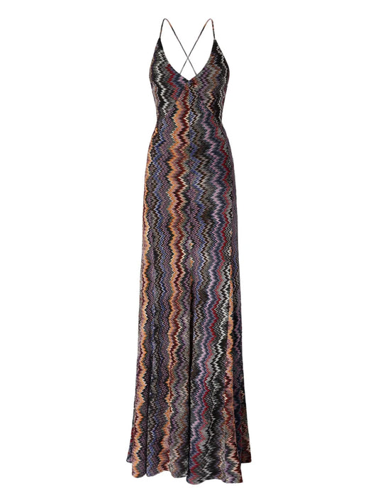 Missoni Zigzag Pattern Maxi Dress — Blue/ Red — Size S — Front View