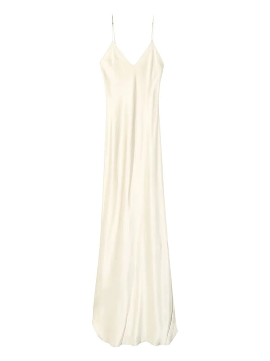 Nili Lotan Cami Gown Maxi Dress — Tan/ Ivory — Size XS — Front View