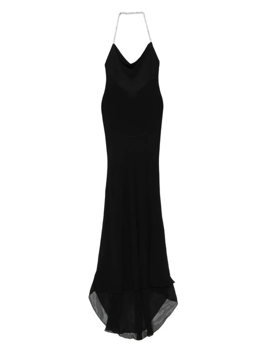 Atu Body Couture Crystal Halter Maxi Dress — Black — Size XS — Front View
