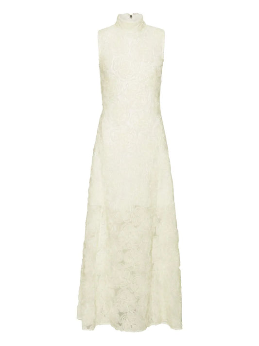 Rotate Birger Christensen Floral Embroidered Maxi Dress — White/ Red — Size XS — Front View