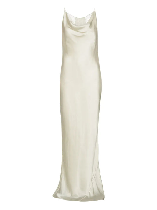 Rotate Birger Christensen Cowl Neck Lace Back Gown — White — Size XS — Front View