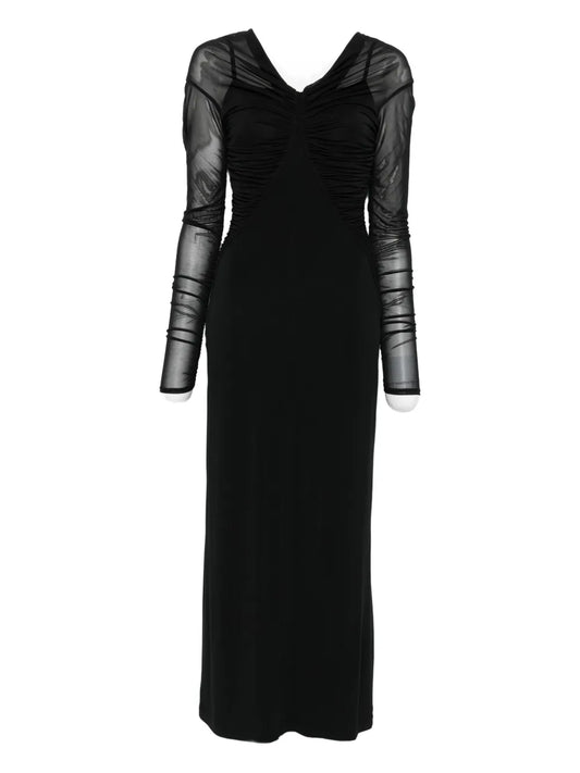 Max Mara Off Shoulder Draped Dress — Black — Size XS — Front View