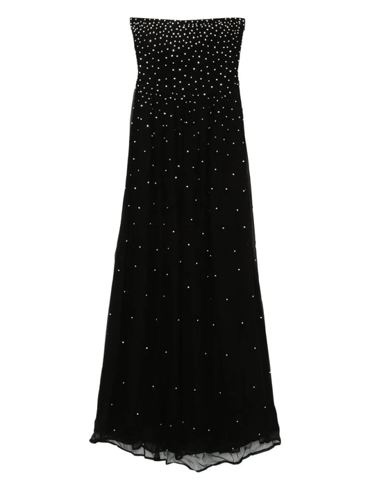Bash Laura Beaded Maxi Dress — Black/ Red — Size XS — Front View