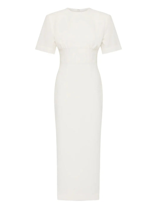 Rachel Gilbert Dover Short Sleeves Midi Dress — Ivory — Size XS — Front View