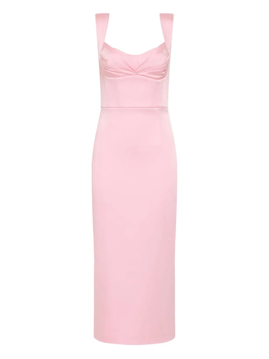 Rebecca Vallance Aymee Sweetheart Neckline Midi Dress — Pink — Size XS — Front View