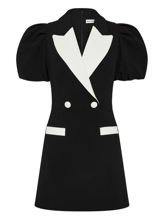 Rebecca Vallance Emma Puff Sleeve Double Breasted Dress — Black/ White — Size S — Front View