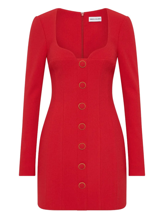 Rebecca Vallance Cameron Button Front Mini Dress — Red — Size XS — Front View