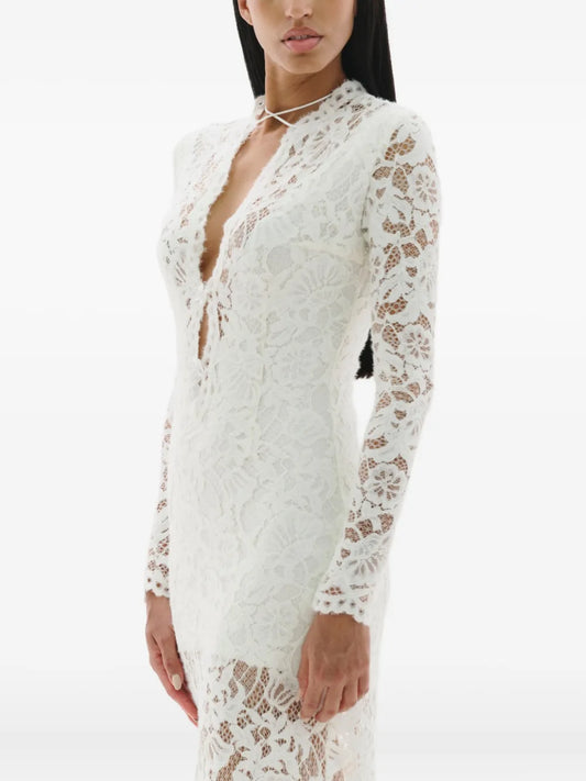 Manuri Sage Lace Long Sleeve Maxi Dress — White — Size S — Front View