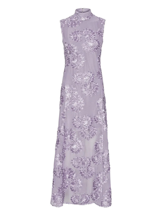 Rotate Birger Christensen Floral Mesh Maxi Dress — Purple — Size XS — Front View