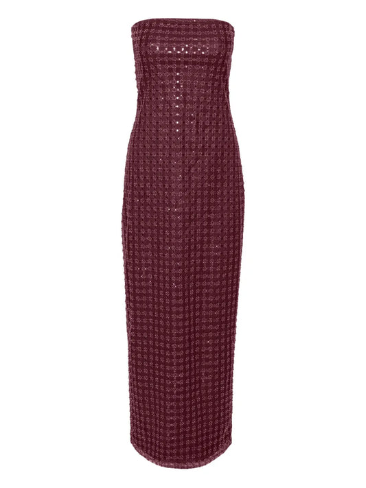 Rotate Birger Christensen Sequin Embellished Maxi Dress — Red — Size M — Front View