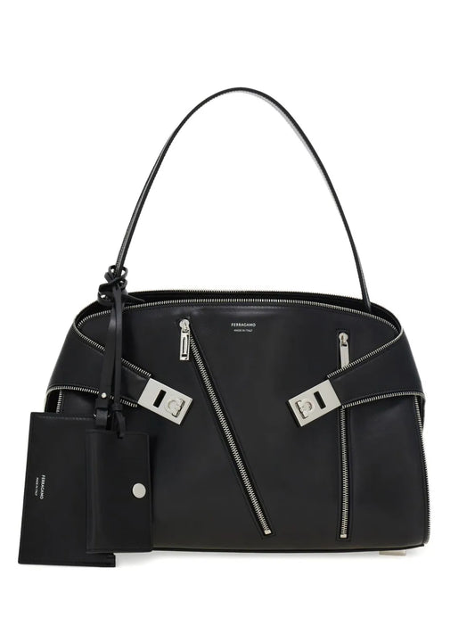 Ferragamo Medium Hug Soft Zip Detail Shoulder Bag — Same as shown — Size One Size — Front View