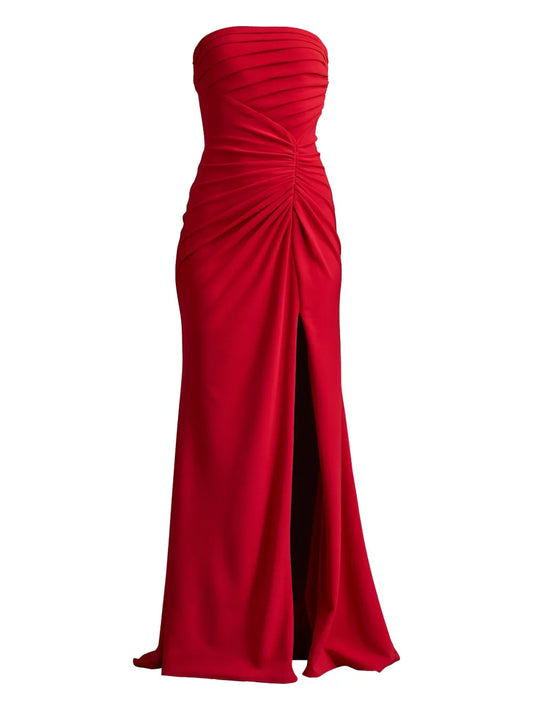 Tadashi Shoji Pleated Crepe Maxi Dress — Red — Size XS — Front View
